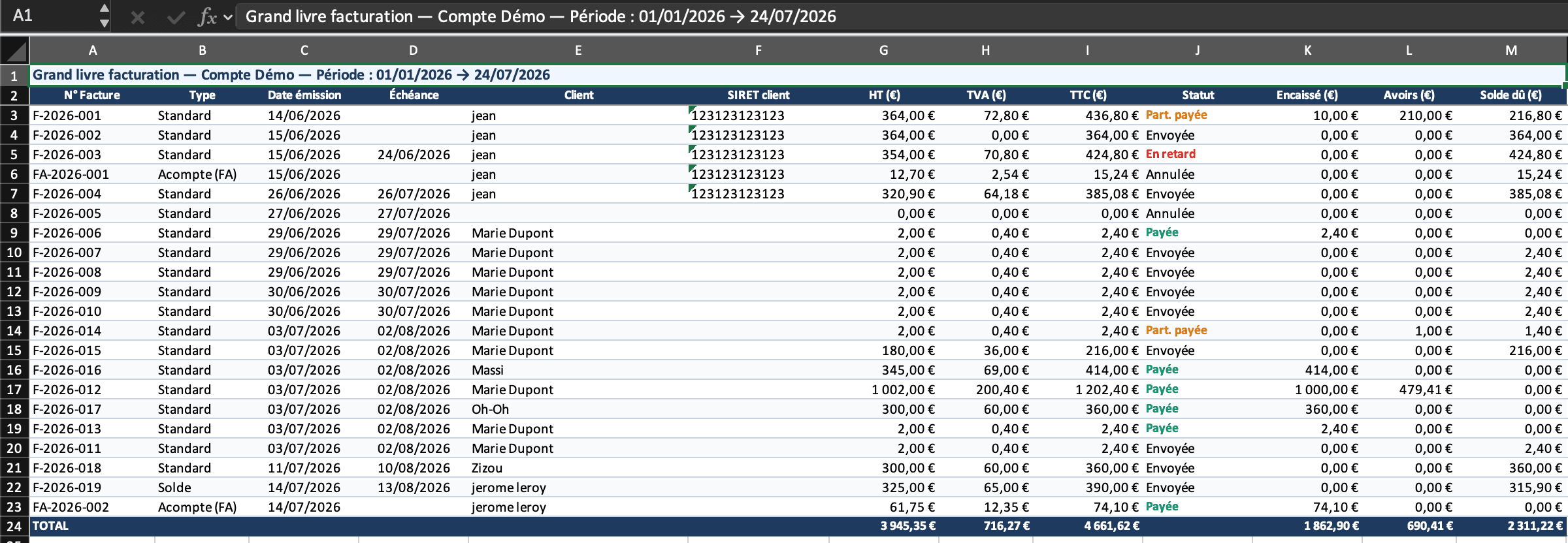 Export comptable Excel DeviX — grand livre