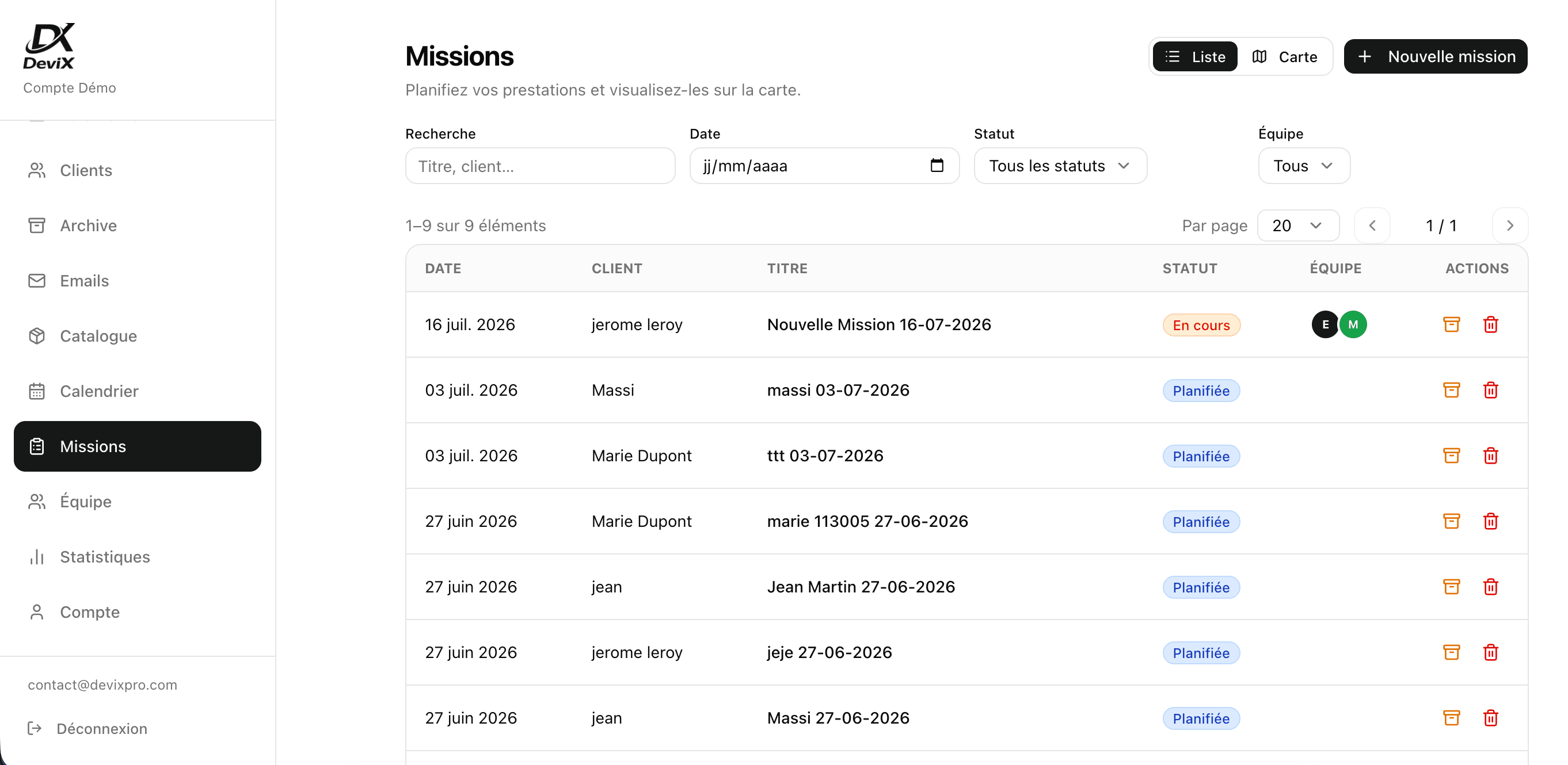 Liste des missions DeviX
